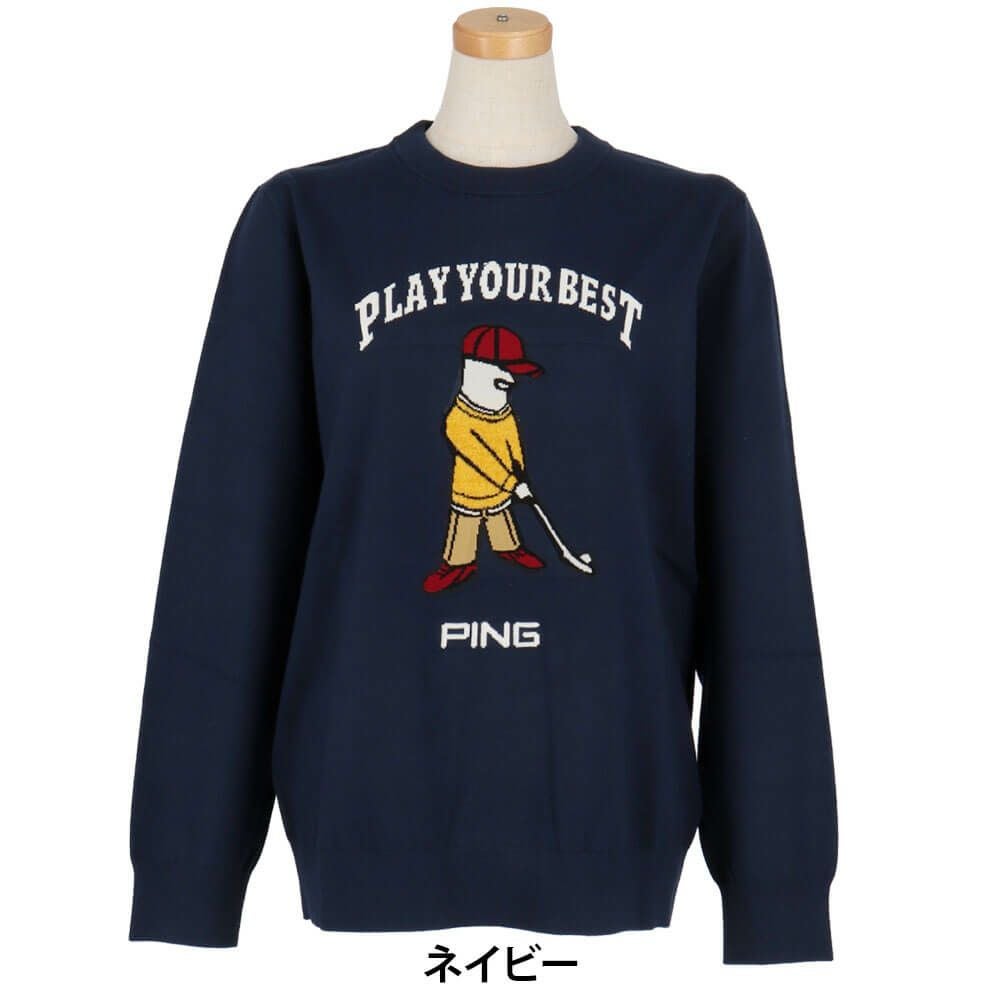 ピン PING レディース Mr.PING ジャカード 長袖 クルーネック ニット