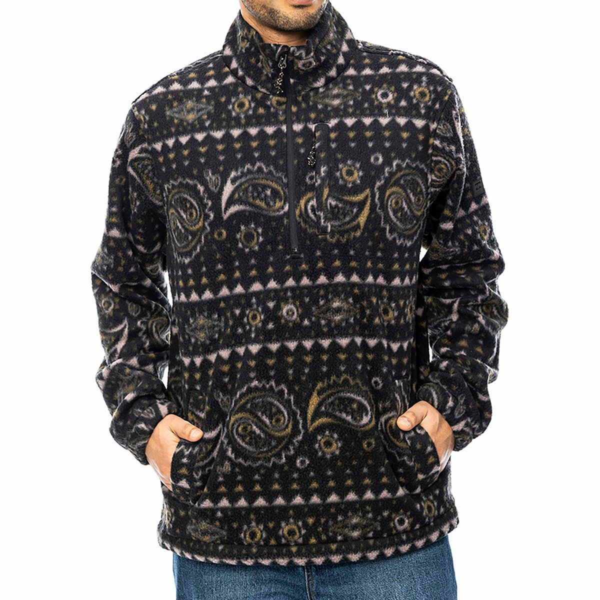 ビラボン BILLABONG　メンズ BOUNDARY MOCK NECK スウェットトレーナー HALF ZIP BE012031 ブラック（BLK）