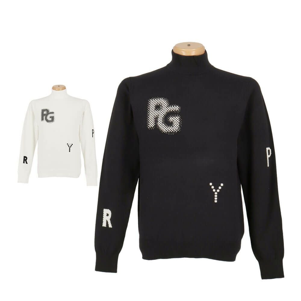 パーリーゲイツ PEARLY GATES　メンズ 12G 部分ジャガードカシミヤタッチコットン 長袖 ハイネック ニット プルオーバー 053-5274017　2025年モデル 詳細1