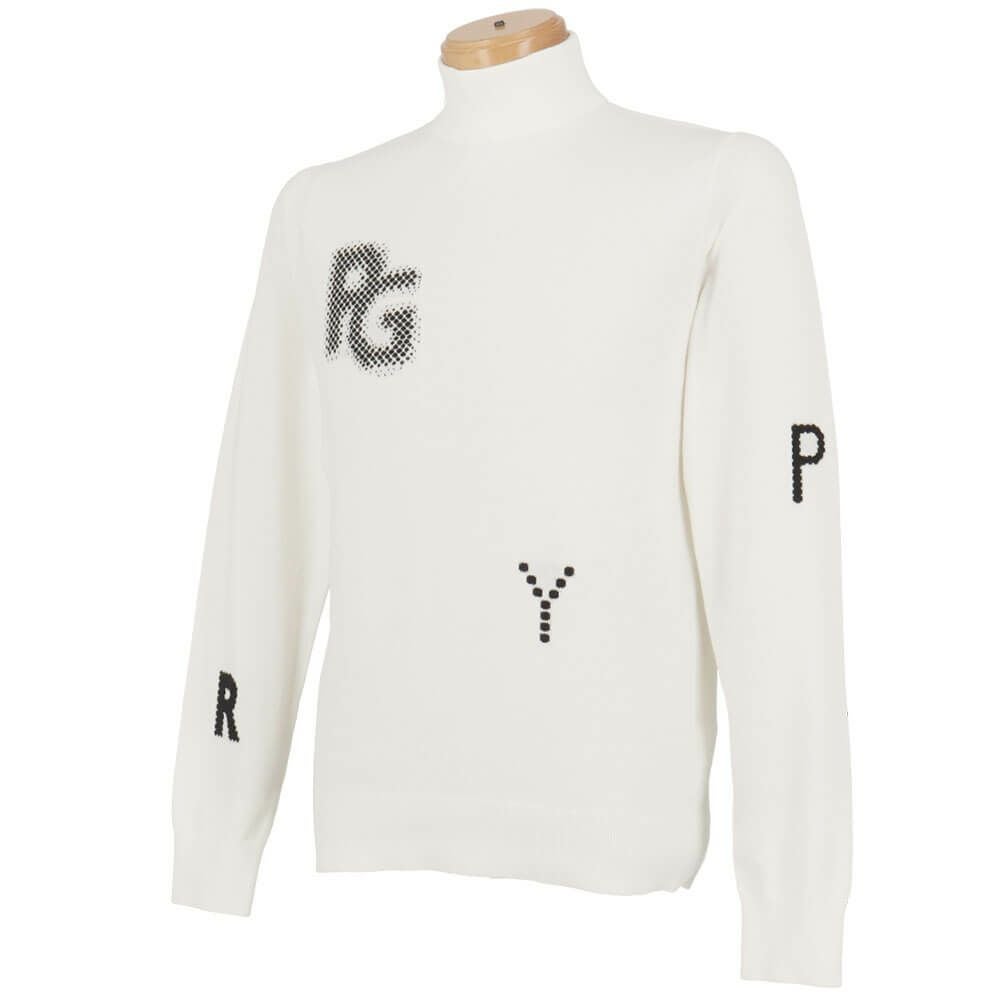 パーリーゲイツ PEARLY GATES　メンズ 12G 部分ジャガードカシミヤタッチコットン 長袖 ハイネック ニット プルオーバー 053-5274017　2025年モデル 詳細1 詳細4