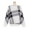 パーリーゲイツ PEARLY GATES　レディース 14G ジャガードチェック柄 長袖 クルーネック ニット プルオーバー 055-5270014　2025年モデル ホワイトベース