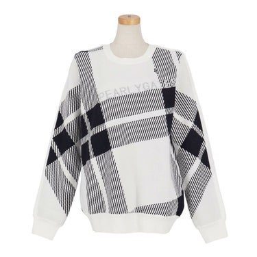 パーリーゲイツ PEARLY GATES　レディース 14G ジャガードチェック柄 長袖 クルーネック ニット プルオーバー 055-5270014　2025年モデル ホワイトベース