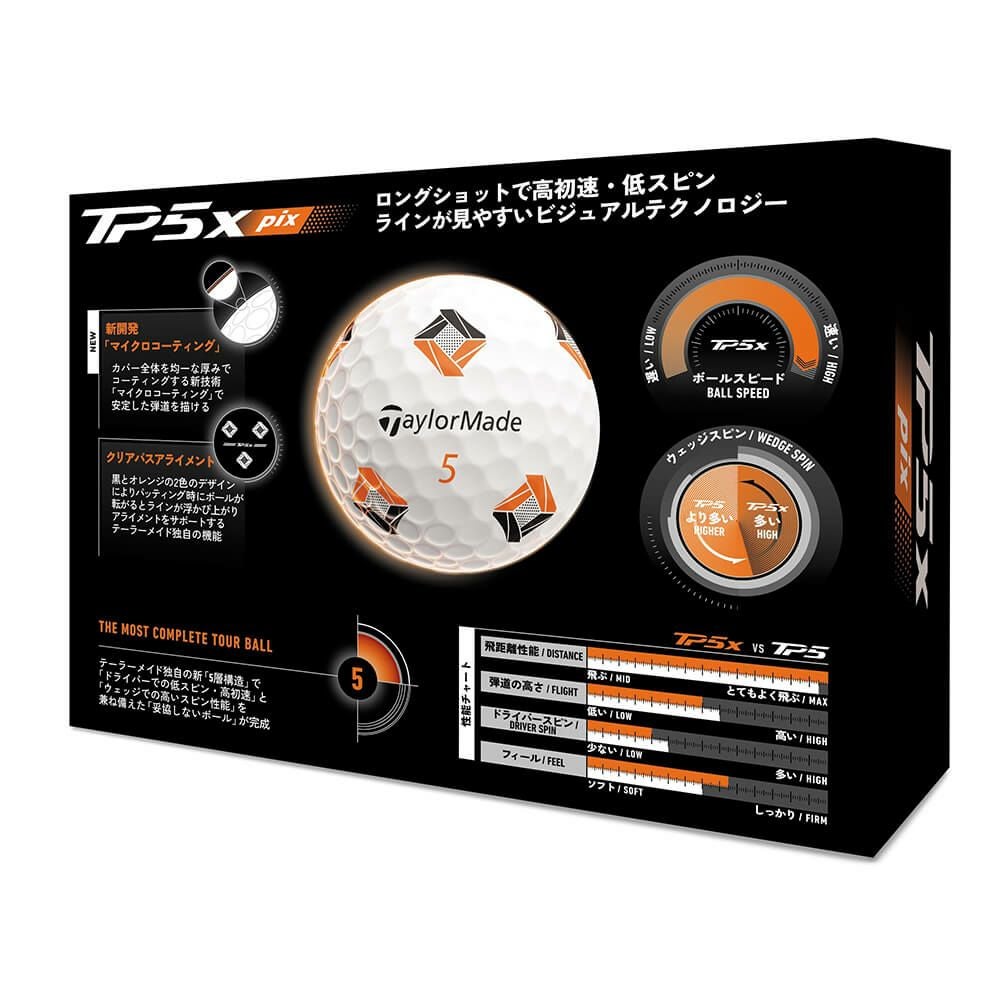テーラーメイド　TP5x pix 2026年モデル ゴルフボール　1ダース（12球入り）　ホワイト ホワイト（Pix） 詳細6