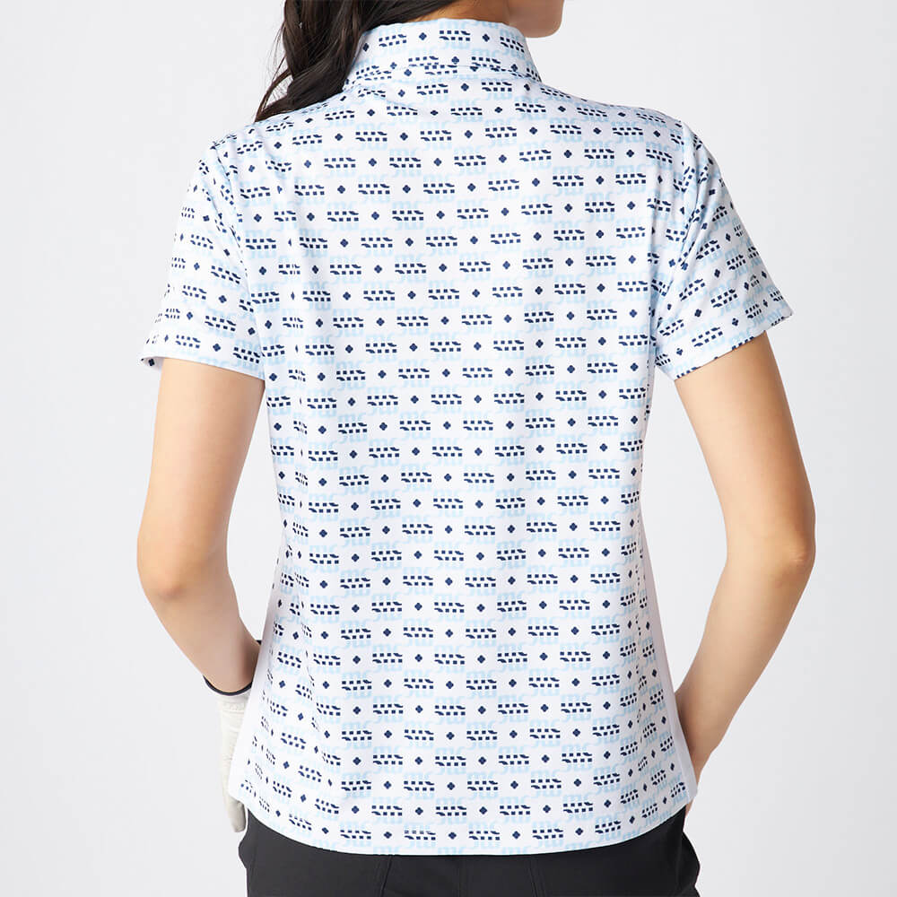 マリクレール marie claire　レディース モノグラム柄 配色切替 半袖 ポロシャツ 715-652 ブルー　2025年モデル ブルー 詳細2