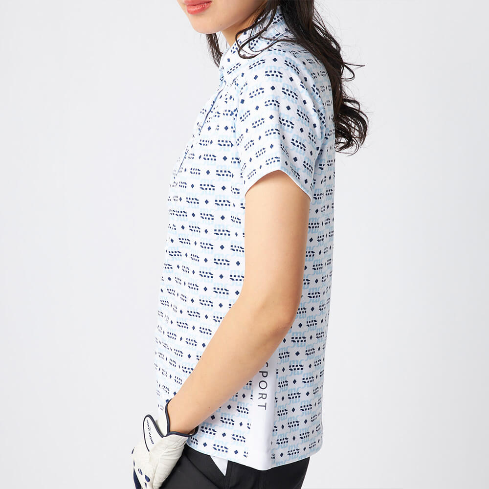 マリクレール marie claire　レディース モノグラム柄 配色切替 半袖 ポロシャツ 715-652 ブルー　2025年モデル ブルー 詳細3