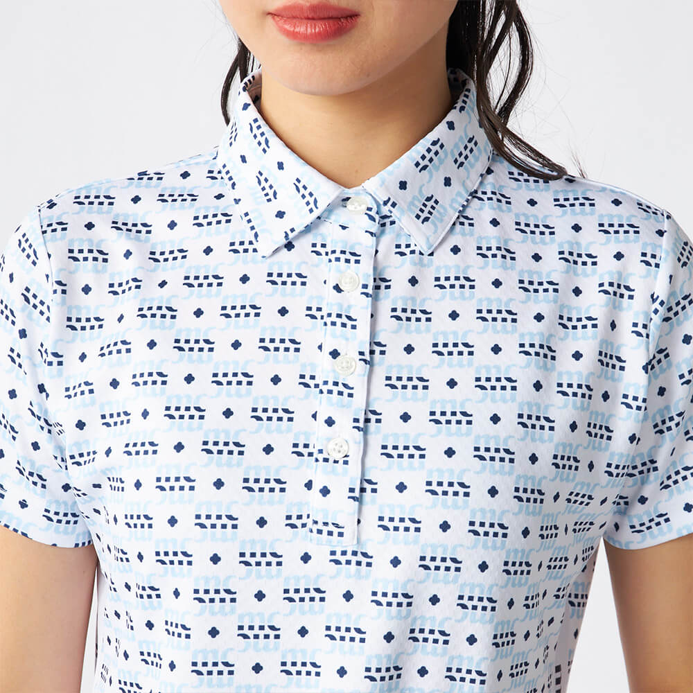 マリクレール marie claire　レディース モノグラム柄 配色切替 半袖 ポロシャツ 715-652 ブルー　2025年モデル ブルー 詳細4
