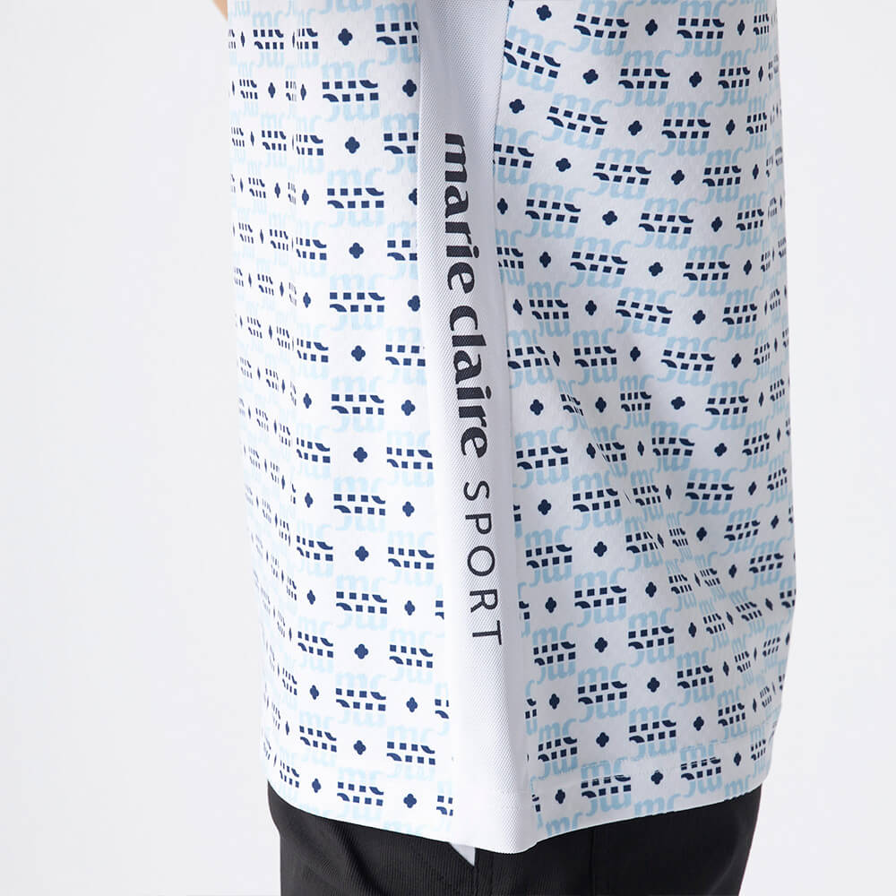 マリクレール marie claire　レディース モノグラム柄 配色切替 半袖 ポロシャツ 715-652 ブルー　2025年モデル ブルー 詳細5