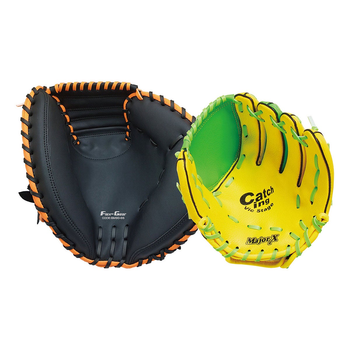ユニックス UNIX　親子バッテリーセット グラブ ブラック×オレンジ(キャッチャーミット)＆イエロー×グリーン(グラブ) BG80-81
