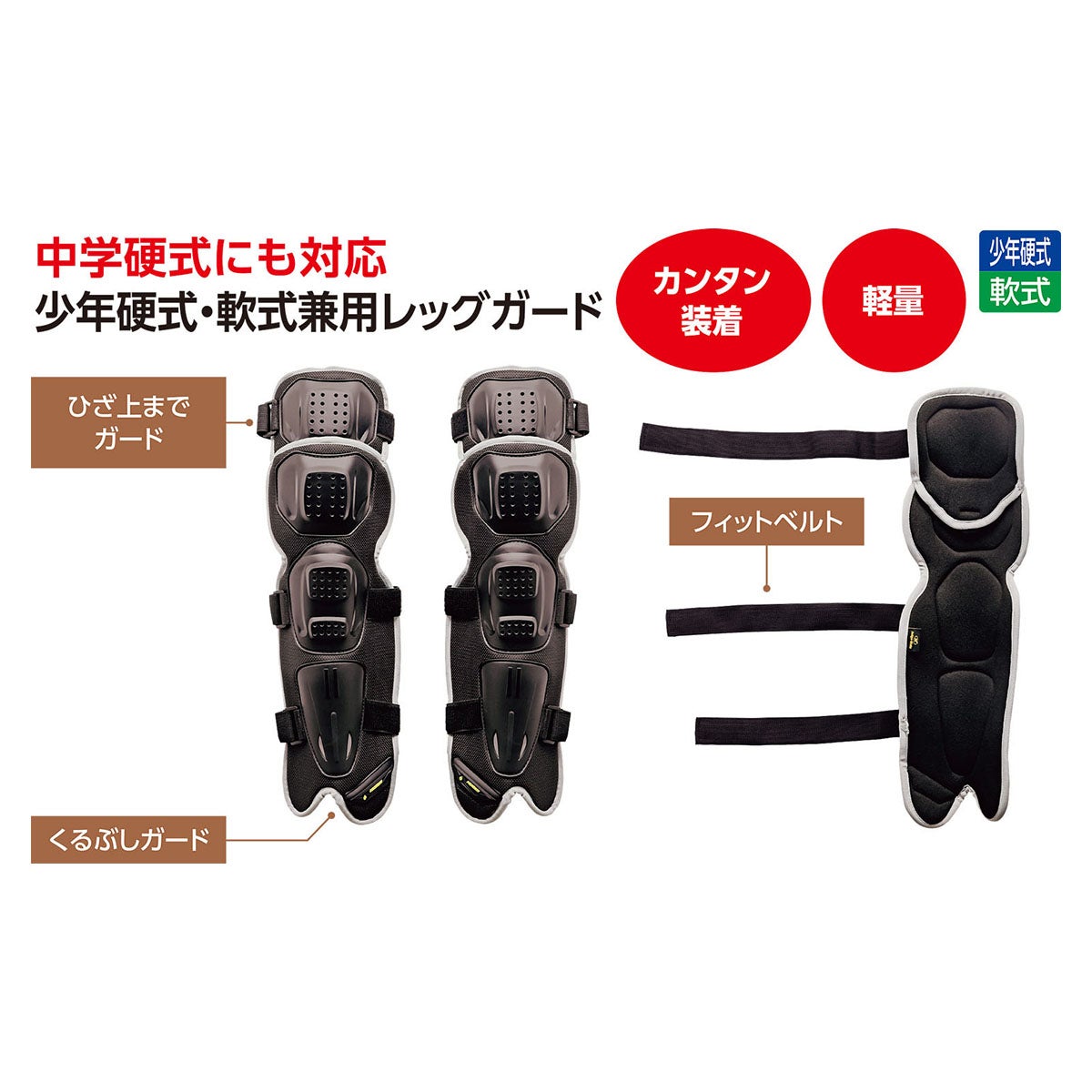 ユニックス UNIX　球審用 レッグガード（少年硬式・軟式兼用 ） ブラック BX83-85 詳細3