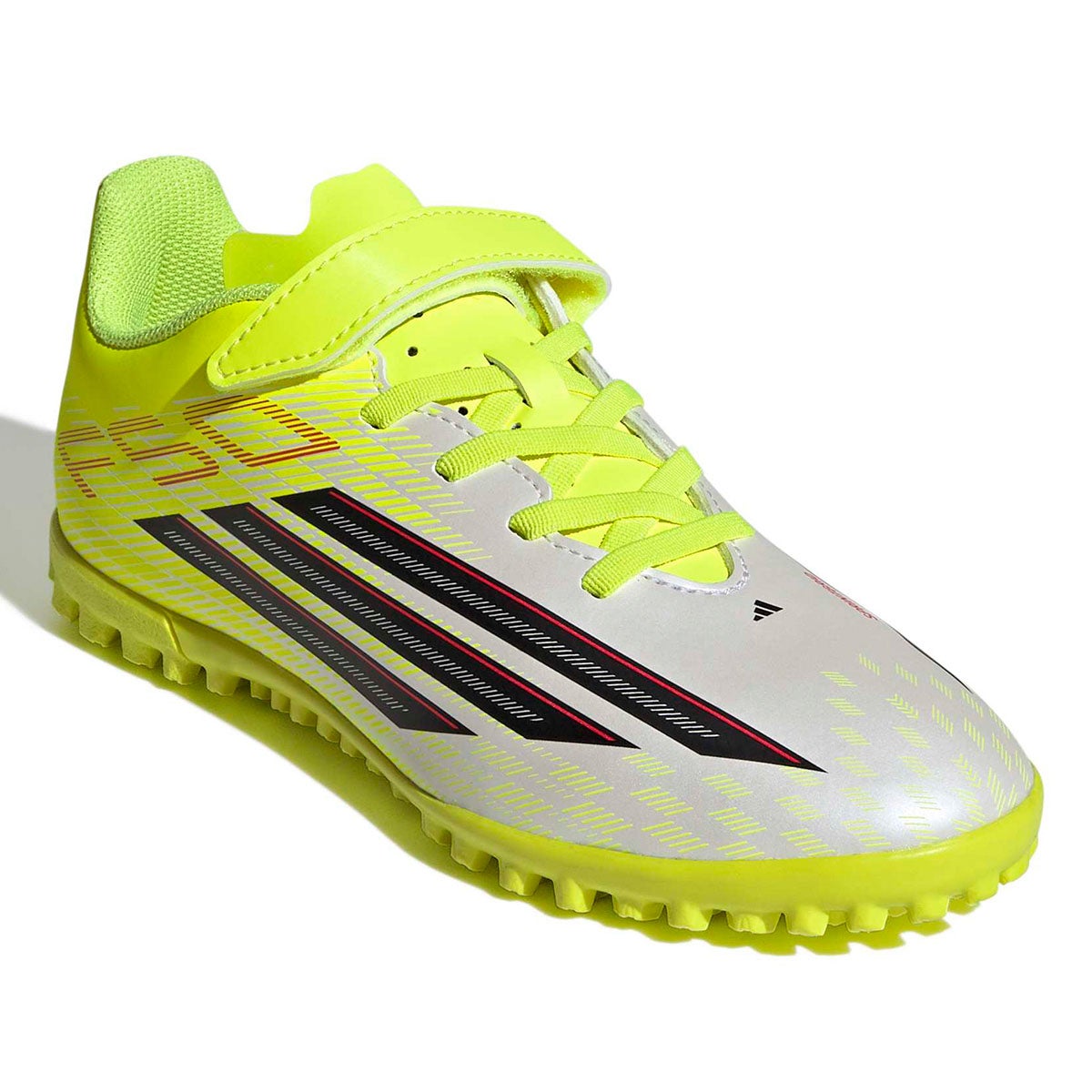 アディダス adidas　F50 CLUB フックアンドループ TF サッカー キッズ / ターフ用（トレーニングシューズ） / F50 CLUB Hook ＆ Loop Turf Football Kids チームソーラーイエロー×コアブラック×ルシッドレッド　 ソーラーイエロー（JS1484） 画像5(ALT)
