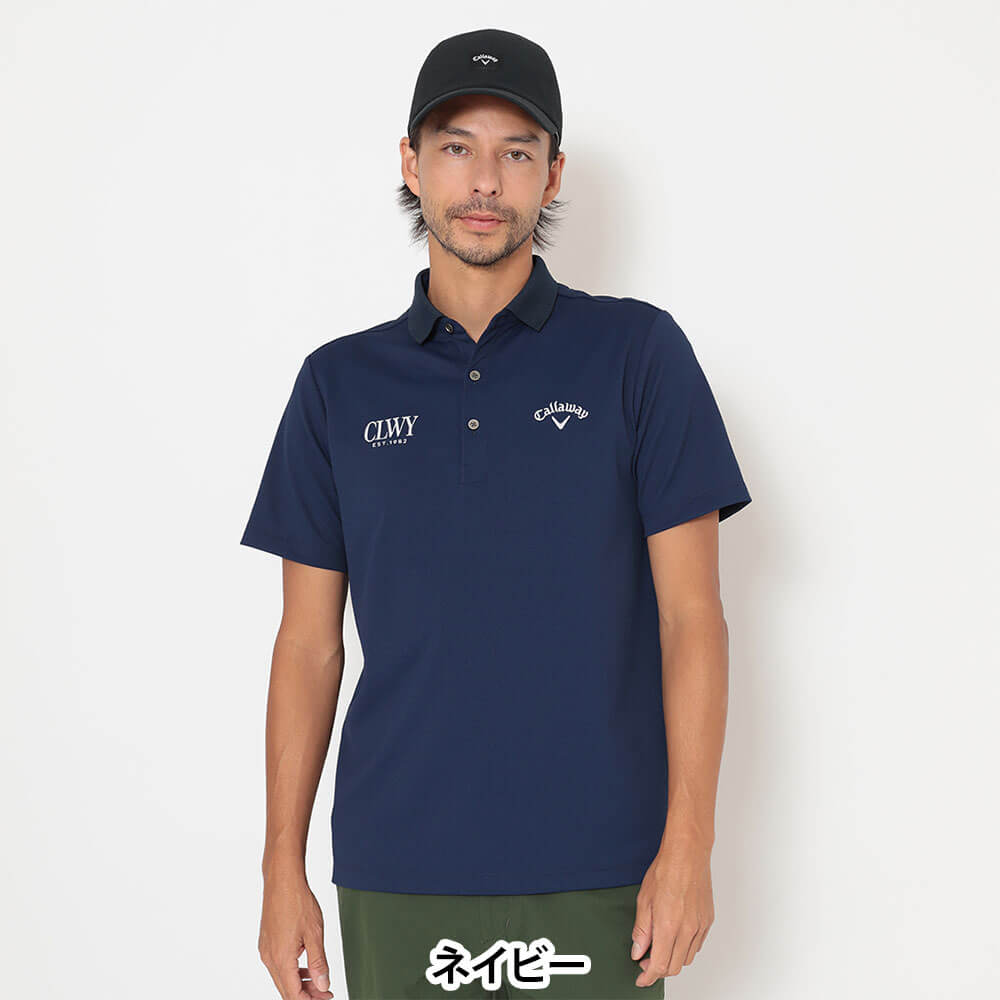 レア　Callaway　RICOH　契約プロ　実使用　半袖　ゴルフシャツ　紺　L キャロウェイ Callaway メンズ ビッグ鹿の子 台衿付き 半袖 ポロシャツ