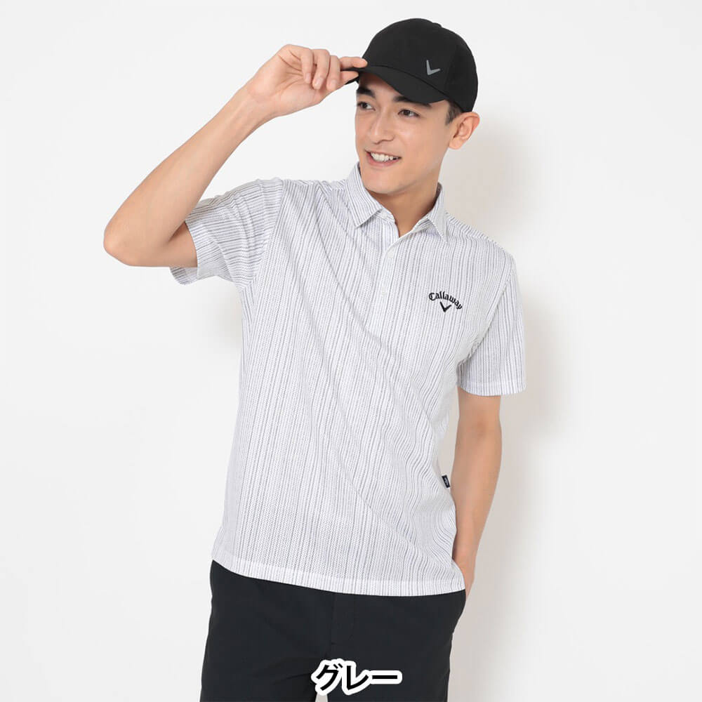 キャロウェイ Callaway　メンズ かざあなメッシュ ストライプ総柄 半袖 ポロシャツ C26134124　2026年モデル 画像2(ALT)
