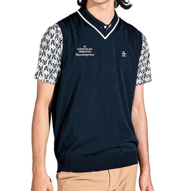 マンシングウェア Munsingwear　メンズ 背面メッシュ 編地切替 ロゴ刺繍 Vネック ニット ベスト MGMXJL82　2024年モデル ネイビー