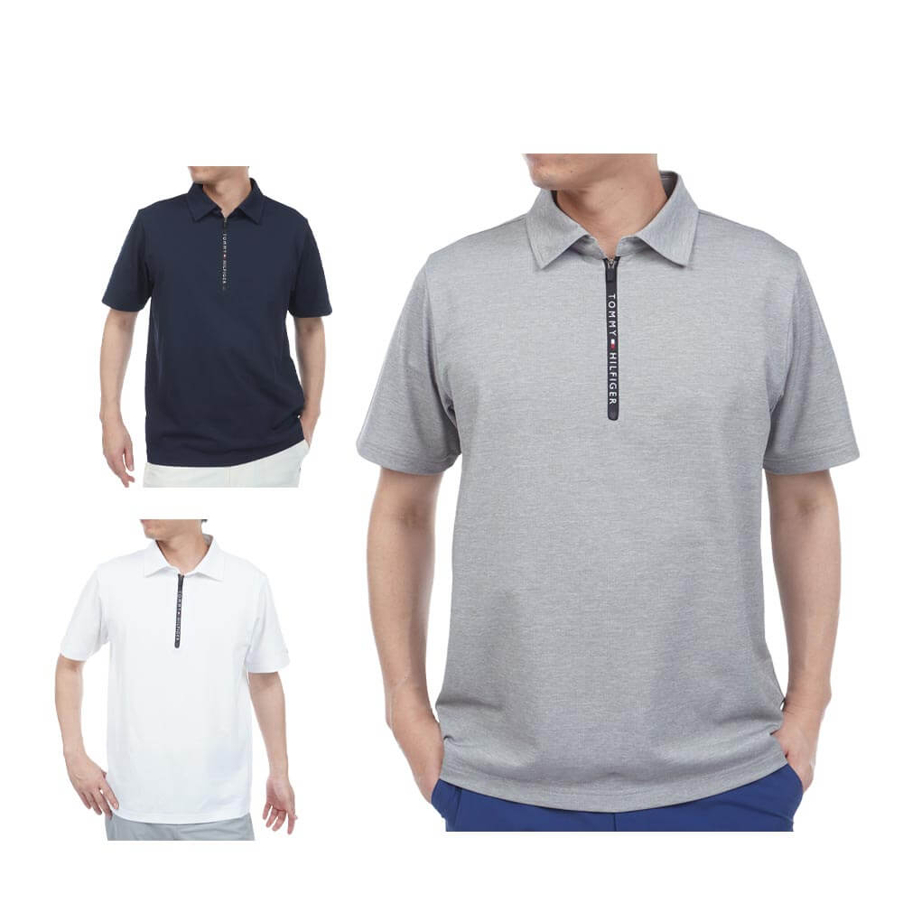 トミー ヒルフィガー ゴルフ　メンズ ワッフル生地 半袖 ハーフジップ シャツ THMA633　2026年モデル