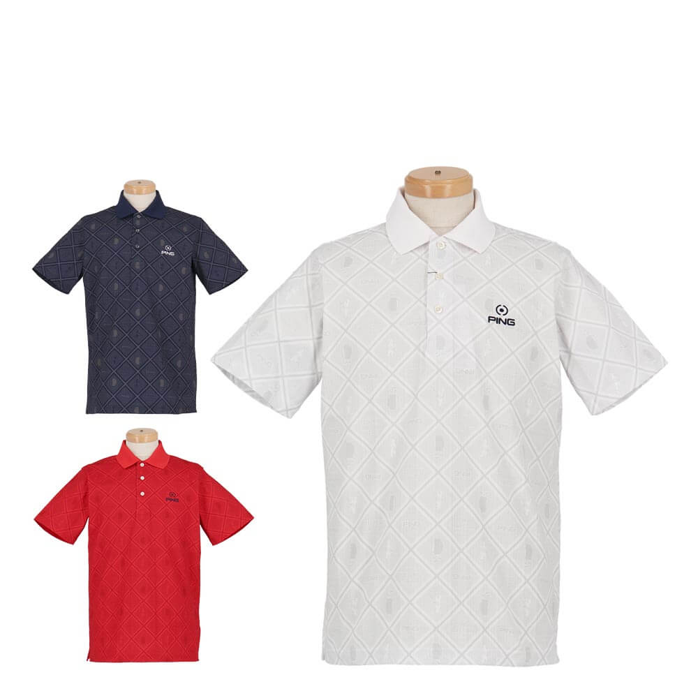 ピン PING　メンズ バイアスチェックプリント 半袖 ポロシャツ 621-6160403　2026年モデル 詳細1