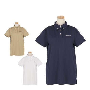 ピン PING　レディース ストライプジャカード 半袖 ボタンダウン ポロシャツ 622-6160306　2026年モデル 詳細1