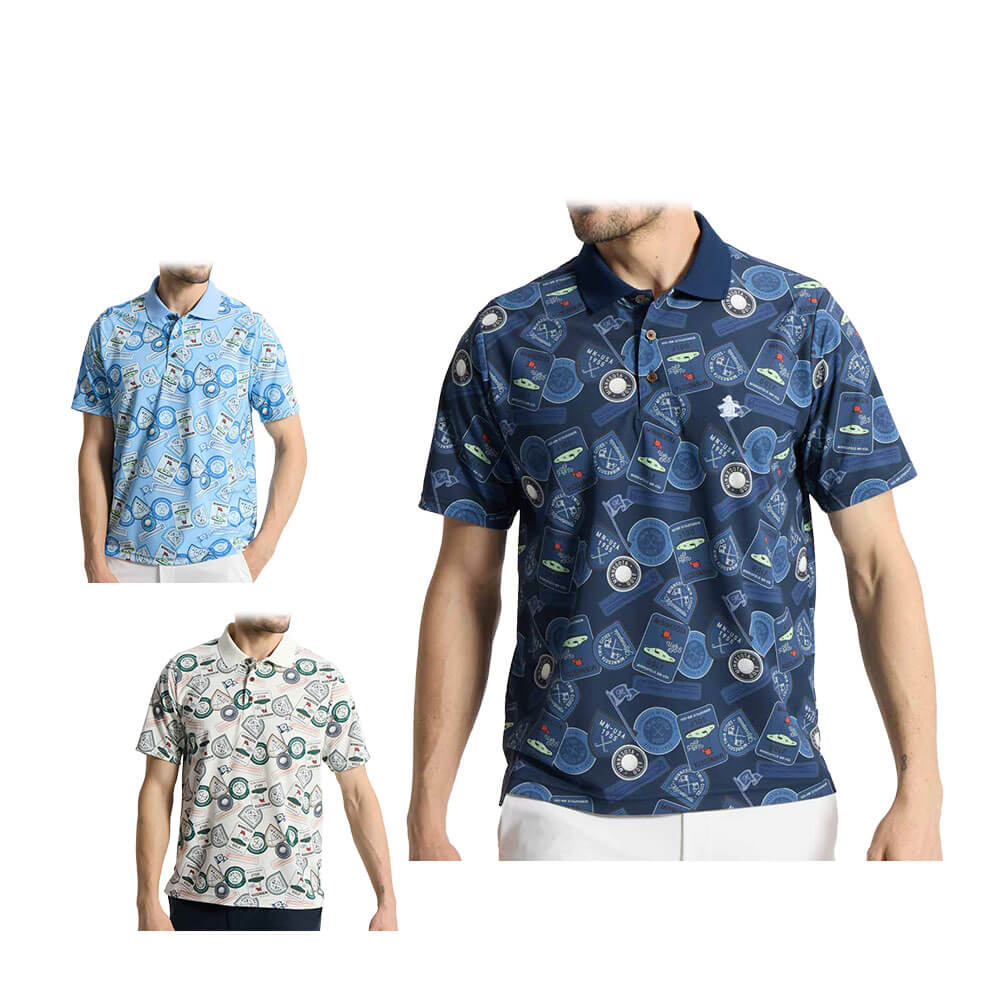マンシングウェア Munsingwear　メンズ ワッペン総柄プリント 半袖 ポロシャツ MG6SHS35M　2026年モデル 詳細1