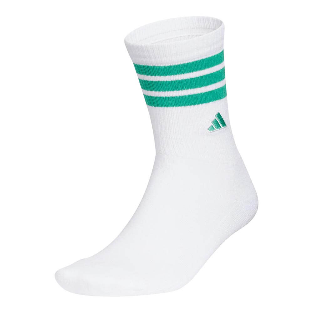 アディダス adidas　レディース クルー丈 スリーストライプス クッション ソックス KO387 KF0462 ホワイト/セミコートグリーン　2026年モデル ホワイト/セミコートグリーン