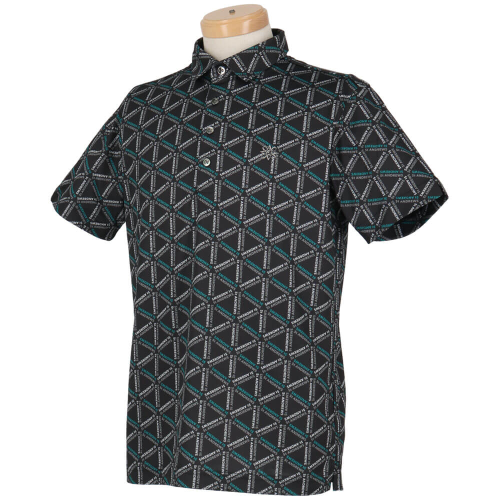 St ANDREWS メンズ ゴルフシャツ ロゴチェックプリント半袖シャツ セントアンドリュース St ANDREWS メンズ トライアングルロゴプリント