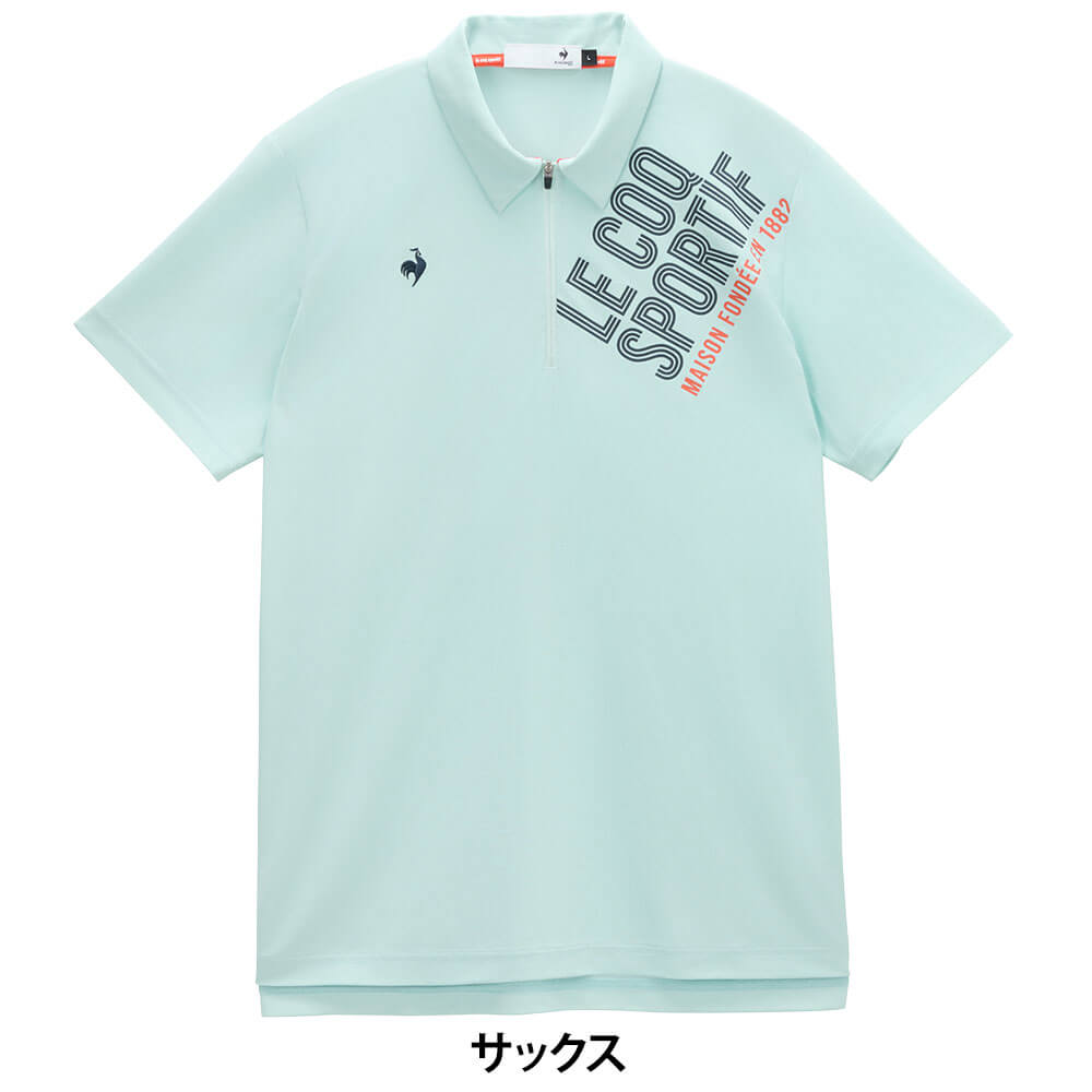 ルコック Le coq sportif メンズ ロゴプリント 半袖 ジップ襟シャツ