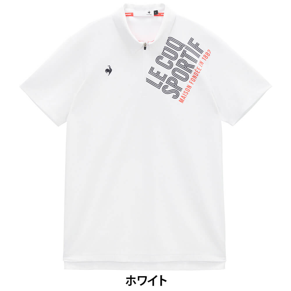 ルコック Le coq sportif メンズ ロゴプリント 半袖 ジップ襟シャツ