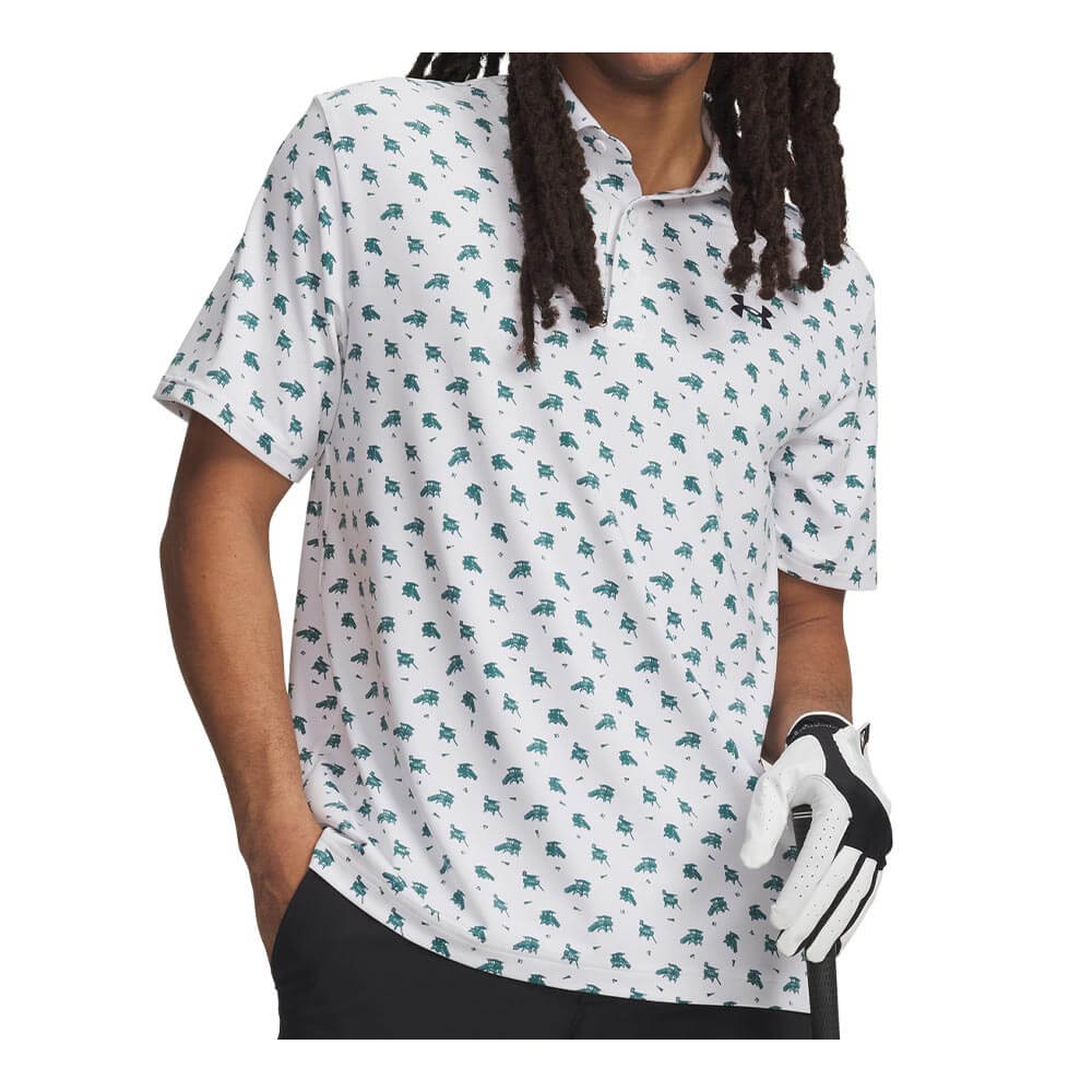 アンダーアーマー UNDER ARMOUR　メンズ UAプレーオフ3.0 プリント 半袖 ポロシャツ 1378677 122 White/Rack Green　2026年モデル White/Rack-Green