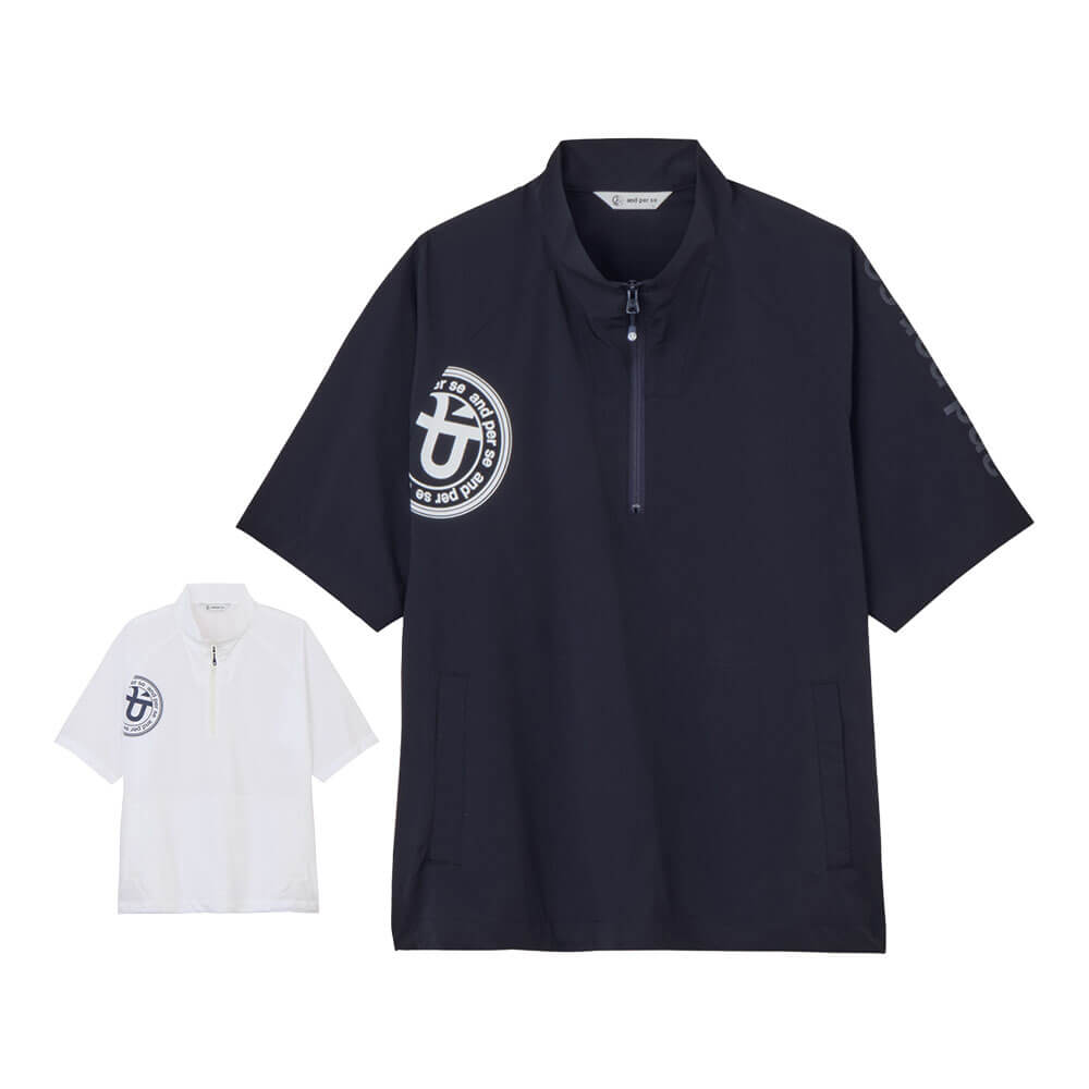 アンパスィ and per se メンズ メッシュ 半袖 モックネック シャツ
