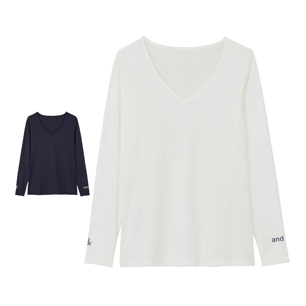 アンパスィ and per se　レディース Vネック 長袖 インナー シャツ AFS6816W5　2026年モデル 詳細1