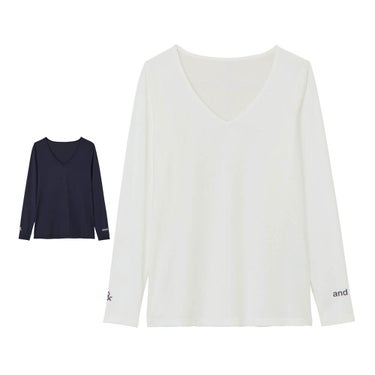 アンパスィ and per se　レディース Vネック 長袖 インナー シャツ AFS6816W5　2026年モデル 詳細1