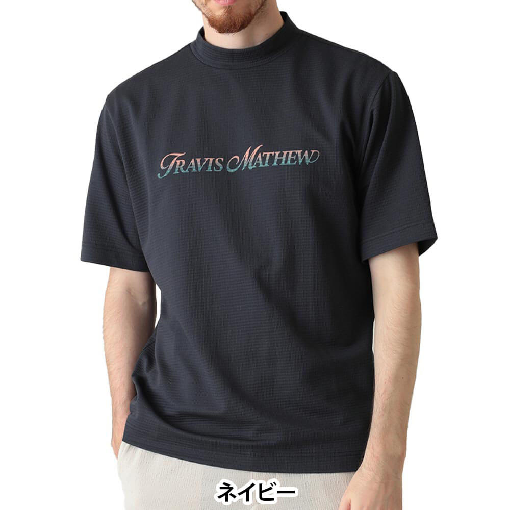 【未使用】TravisMathew ツアーロゴ モックネック 半袖シャツ　黒　L トラヴィスマシュー Travis Mathew メンズ グラデーションプリント