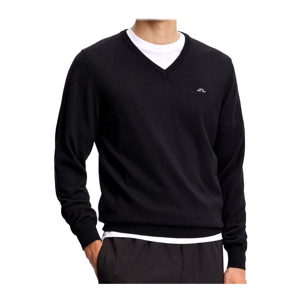 Jリンドバーグ J.LINDEBERG メンズ ファインニット Vネック 長袖 ウールセーター 071-15213 019 ブラック 2026年モデル