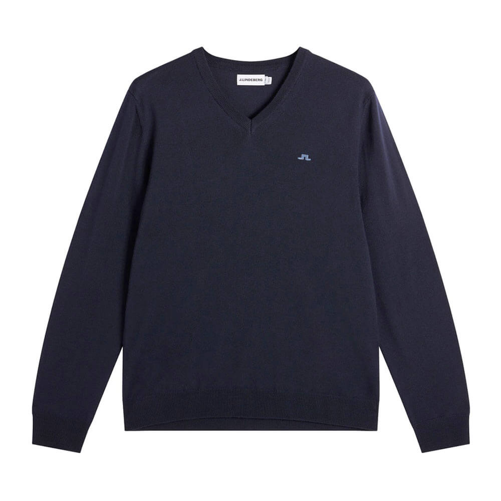 Jリンドバーグ J.LINDEBERG メンズ ファインニット Vネック 長袖 ウールセーター 071-15213 098 ネイビー 2026年モデル