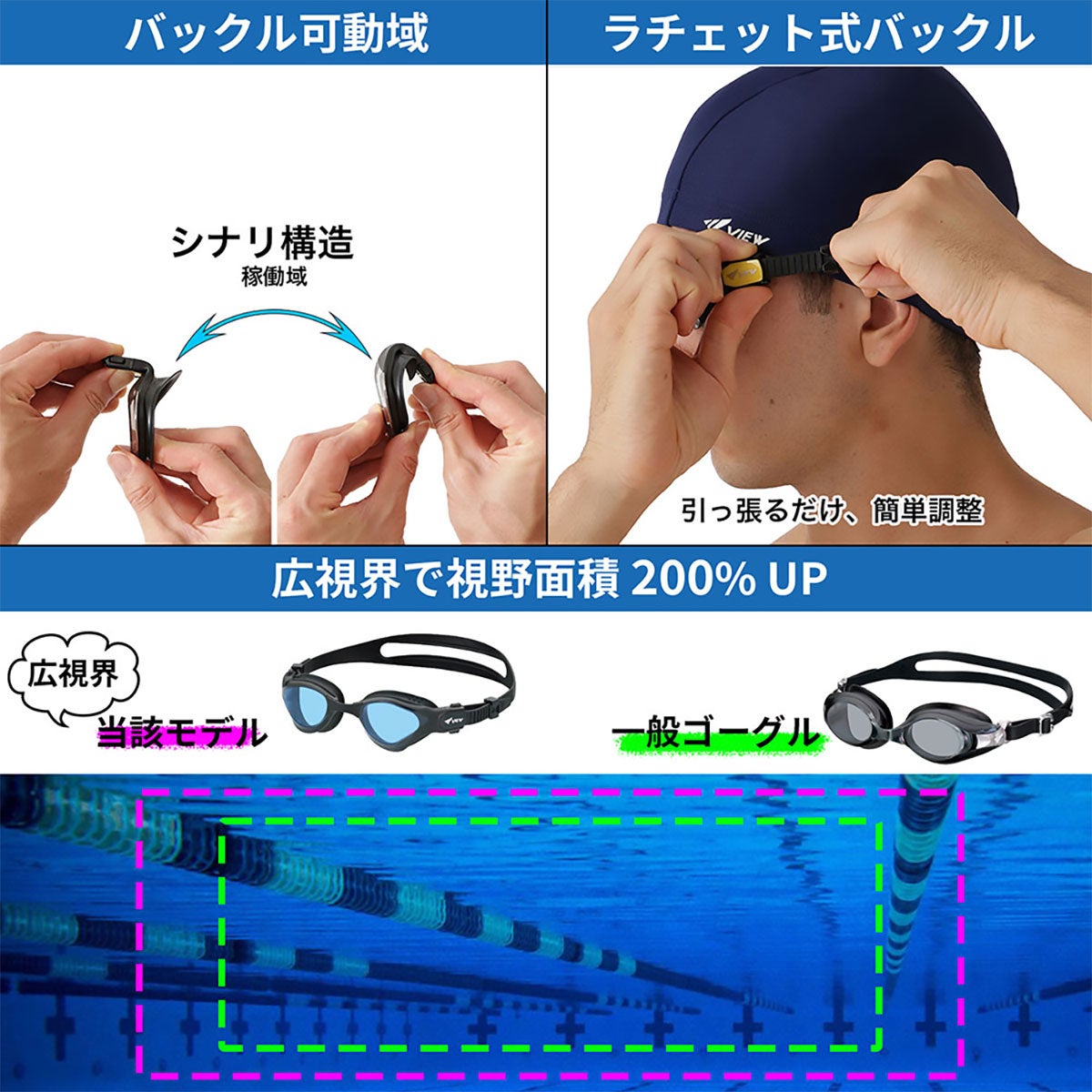 ビュー VIEW　スイミングゴーグル DELFINA for TRIATHLON デルフィナ トライアスロン 競泳用 レーシング クッション付 V2000SA 詳細12(ALT)
