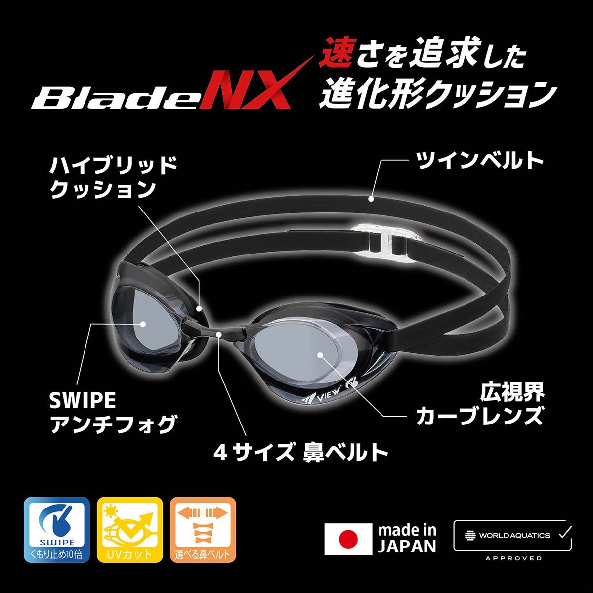 ビュー VIEW　スイミングゴーグル Blade NX ブレード 競泳用 レーシング V250YSA　2026年モデル 詳細5(ALT)
