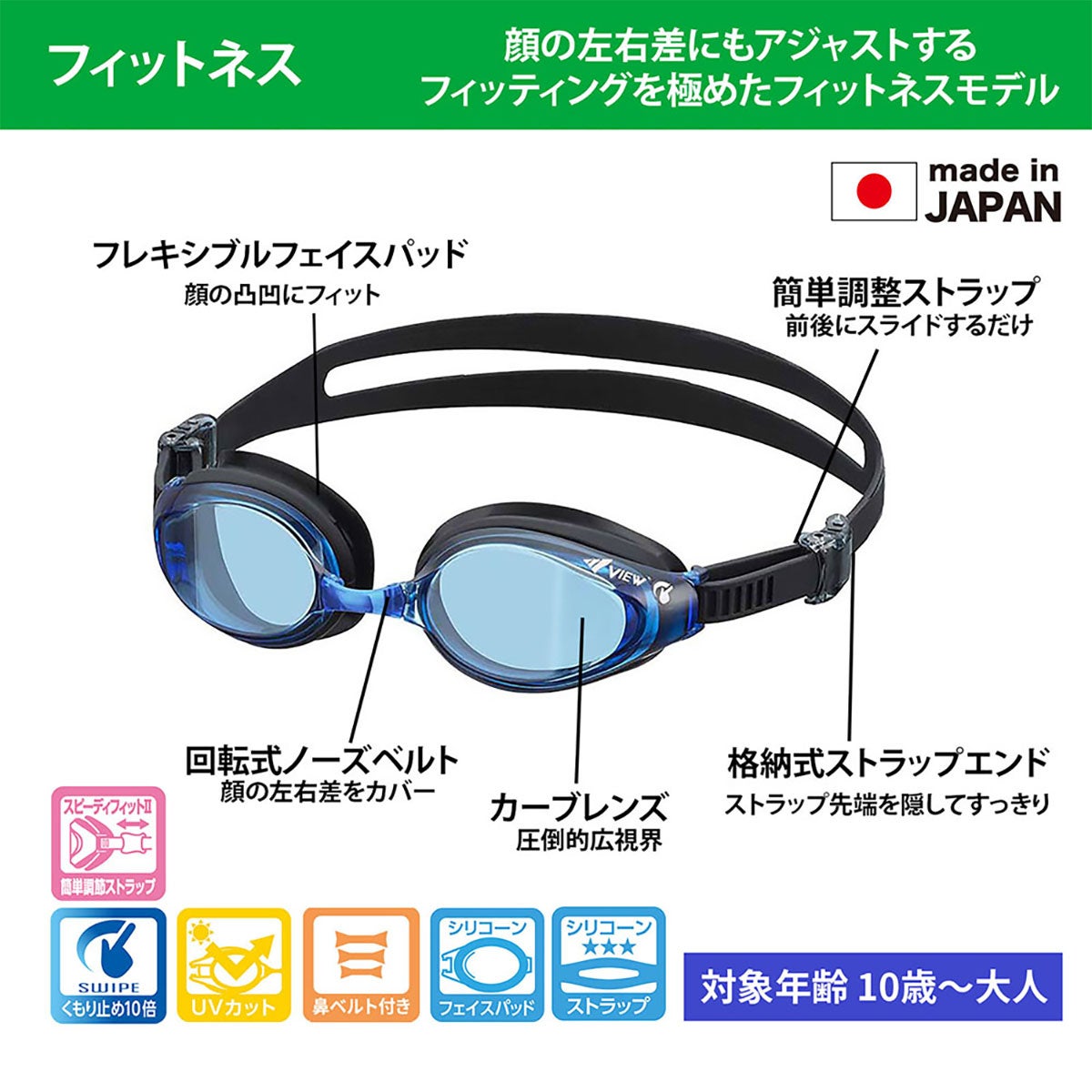 ビュー VIEW　スイミングゴーグル SWIPE フィットネス V640SA 詳細12(ALT)