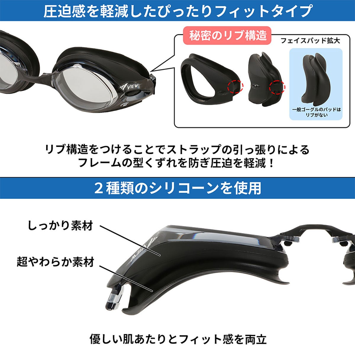 ビュー VIEW　スイミングゴーグル DOUBLE FIT ダブルフィット SWIPE フィットネス V540SA 詳細12(ALT)