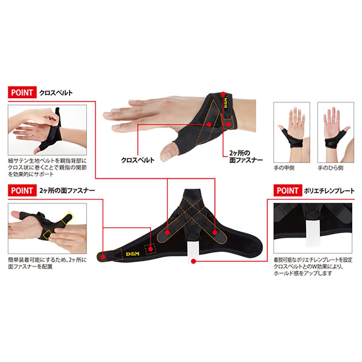 ディーアンドエム D＆M　サムロック 親指用サポーター 1個入り D-3 ブラック 詳細5(ALT)