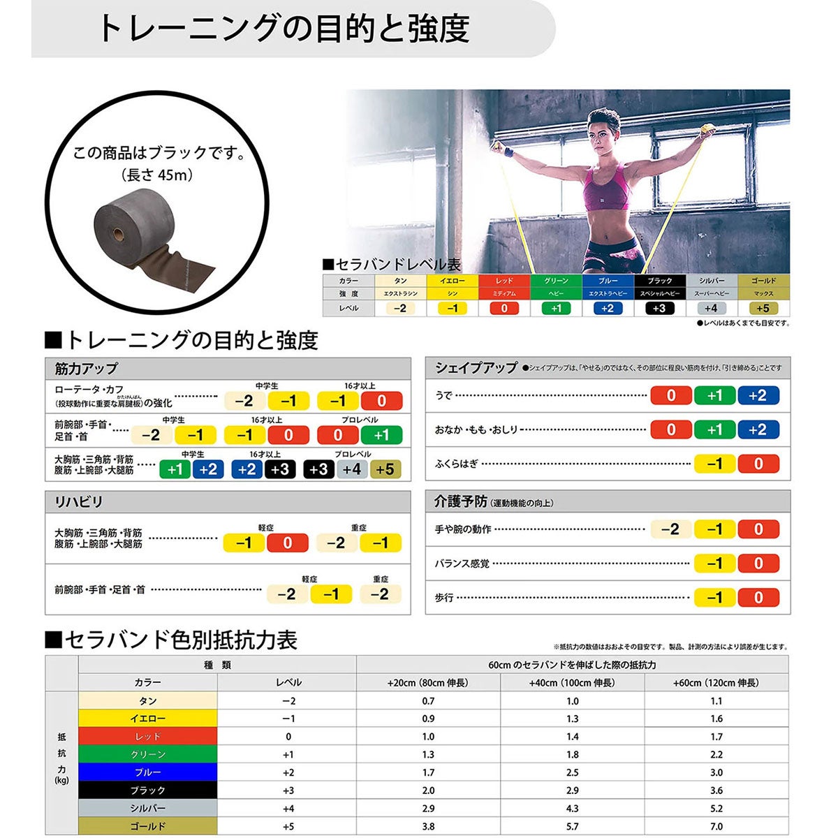 ディーアンドエム D＆M　セラバンド THERBAND セラバンド 45m 強度レベル+3 TB-550 ブラック 詳細2(ALT)