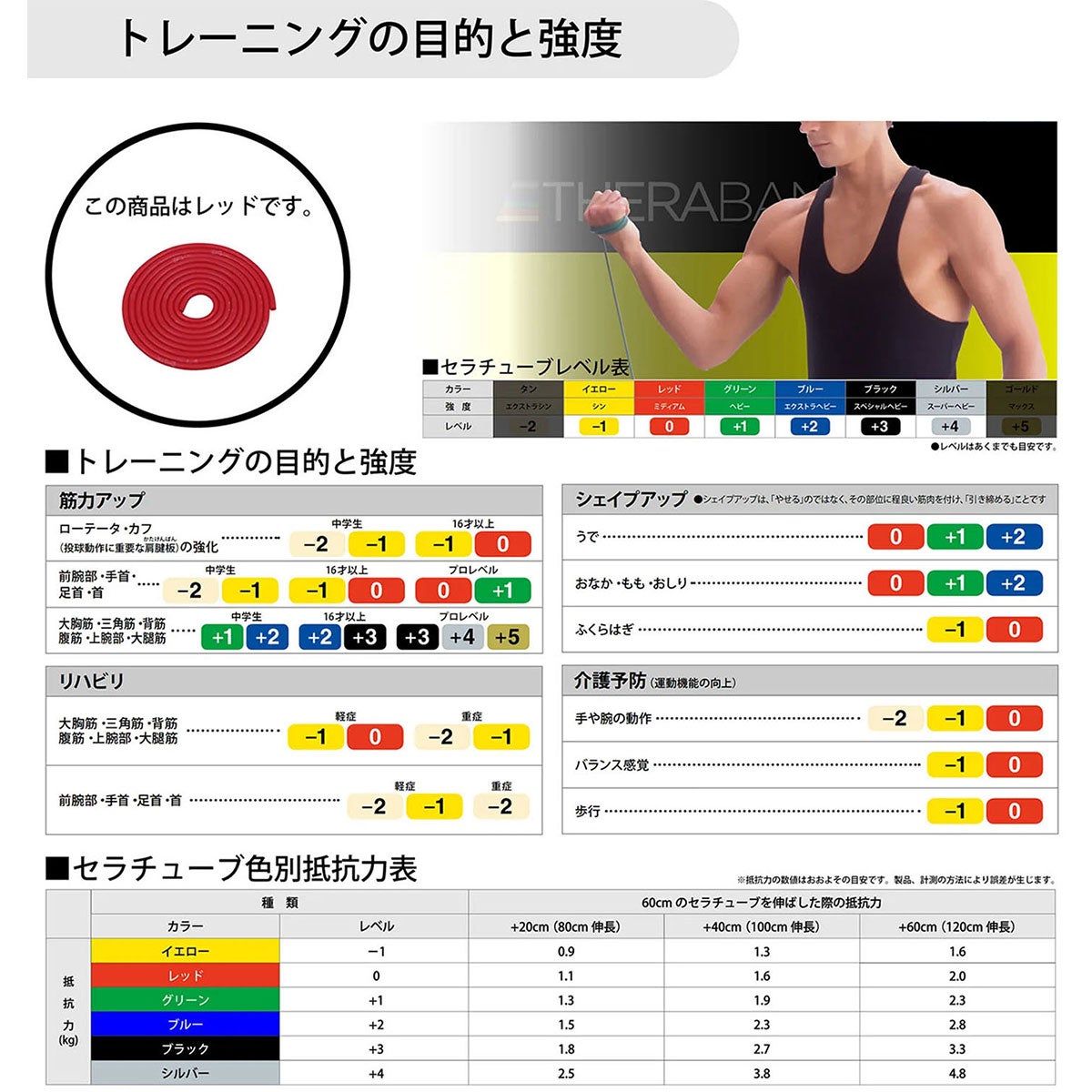 ディーアンドエム D＆M　セラバンド THERBAND セラチューブ 3m 強度レベル0 TTB-12 レッド 詳細2(ALT)