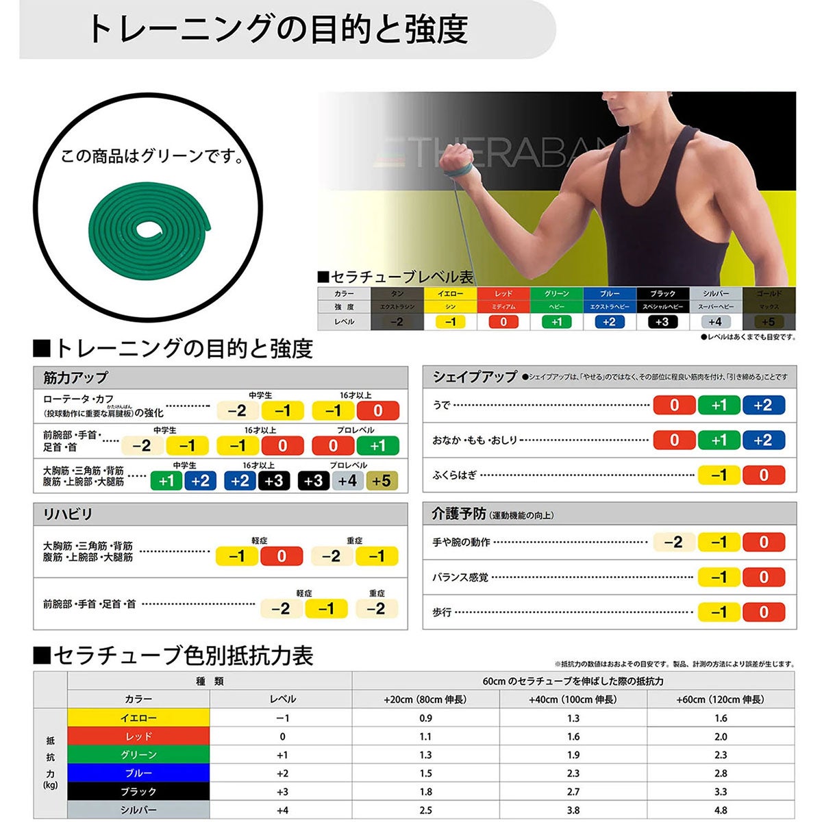 ディーアンドエム D＆M　セラバンド THERBAND セラチューブ 3m 強度レベル+1 TTB-13 グリーン 詳細2(ALT)