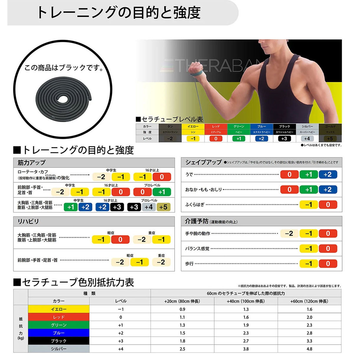 ディーアンドエム D＆M　セラバンド THERBAND セラチューブ 3m 強度レベル+3 TTB-15 ブラック 詳細2(ALT)