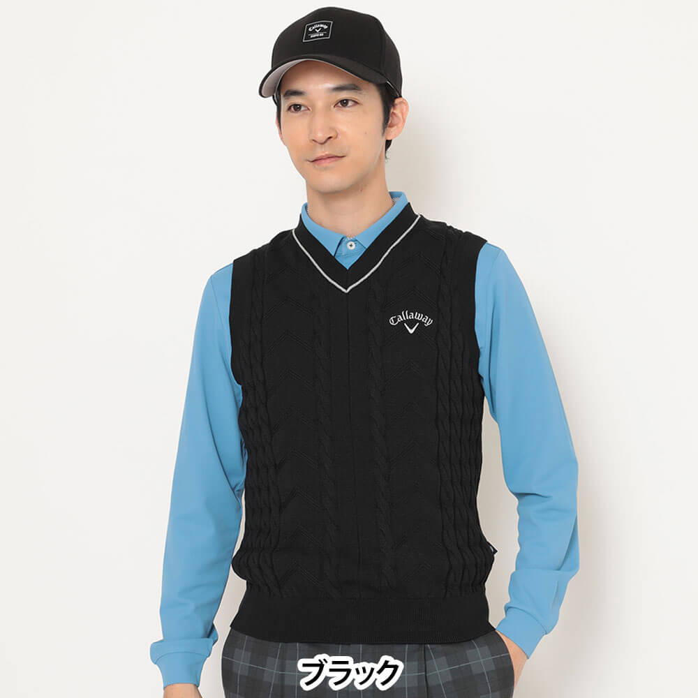 キャロウェイ Callaway メンズ Vネック ケーブル ニット ベスト C25219100 2025年モデル