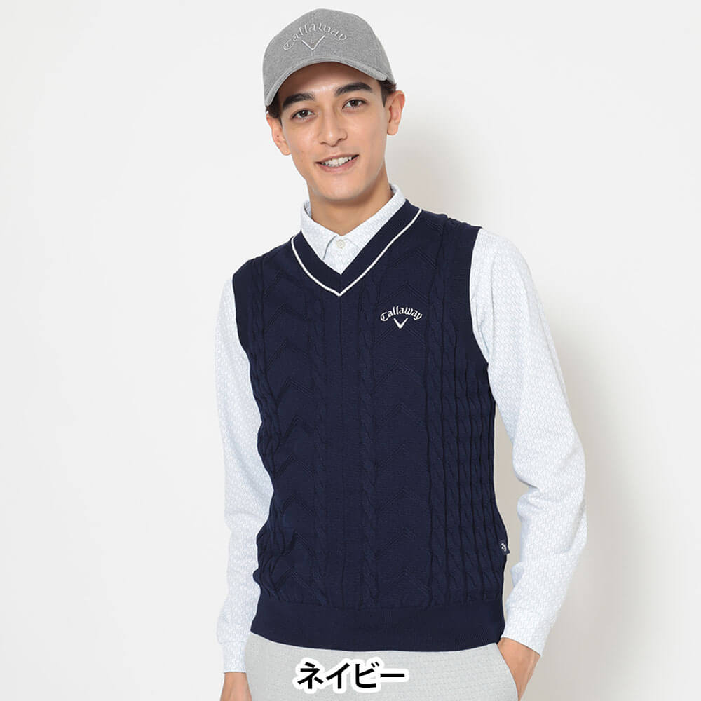 キャロウェイ Callaway　メンズ Vネック ケーブル ニット ベスト C25219100　2025年モデル 詳細5(ALT)
