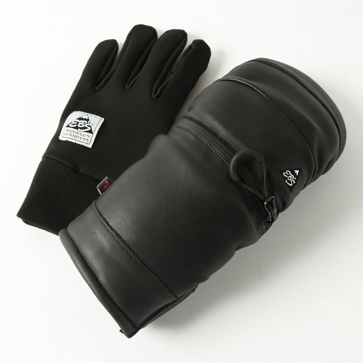 エビス eb's ARMA ZIP アルマジップ BLACK スキー スノーボードグローブ 2026-2027 手のひら側ディテール（防水・保温）