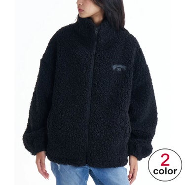 ビラボン BILLABONG FUR BOA STAND LIGHT JACKET ドローコード付き レディース ジップアップジャケット BF014760 ブラック着用正面 カラーバリエーション