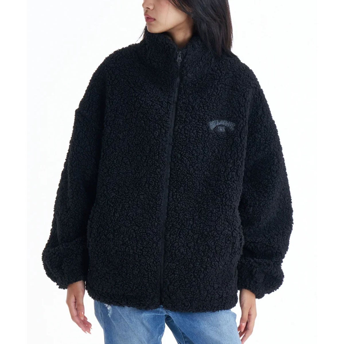 ビラボン BILLABONG FUR BOA STAND LIGHT JACKET ドローコード付き レディース ジップアップジャケット BF014760 ブラック着用正面