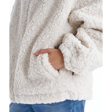 ビラボン BILLABONG FUR BOA STAND LIGHT JACKET ドローコード付き レディース ジップアップジャケット BF014760 ブラックフードと背面ロゴディテール