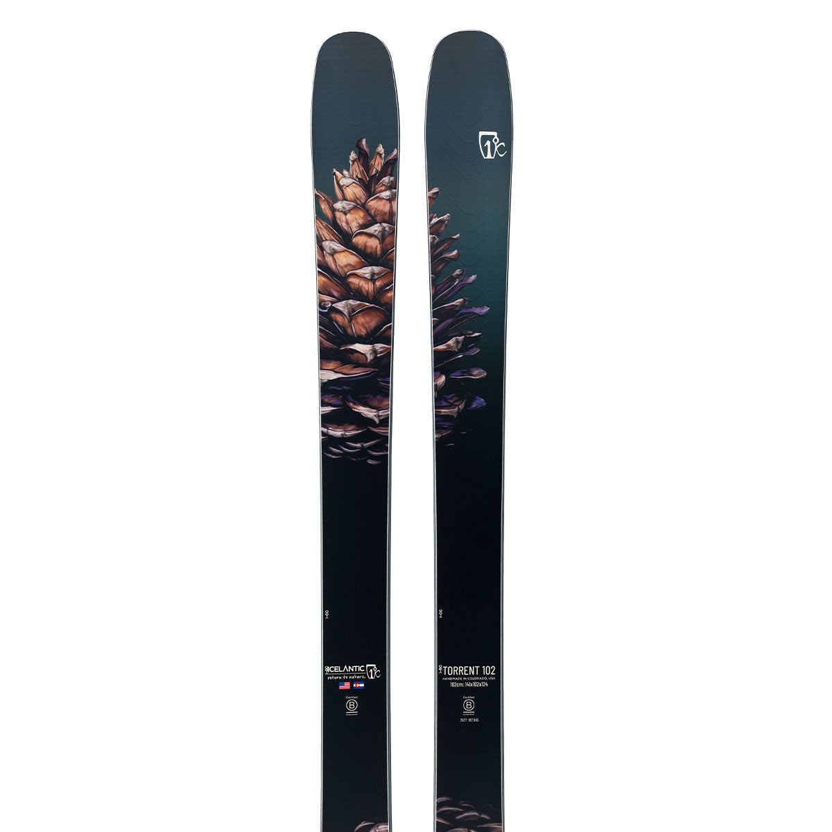 アイスランティック ICELANTIC Torrent 102 トレント 102 スキー板 単品 2026-2027 ブラック フラワーグラフィック スキー板トップ部正面