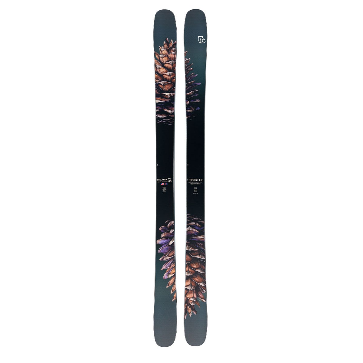 アイスランティック ICELANTIC Torrent 102 トレント 102 スキー板 単品 2026-2027 ブラック フラワーグラフィック スキー板全体正面