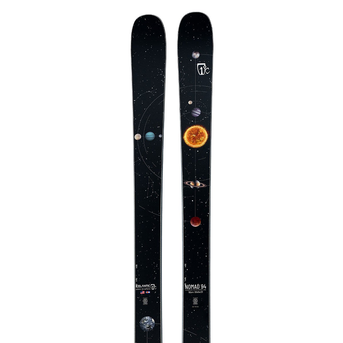 アイスランティック ICELANTIC Nomad 94 ノマド 94 スキー板 単品 2026-2027 ブラック 惑星グラフィック スキー板トップ部正面